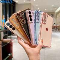 Coque de placage de luxe pour Samsung Galaxy S22 S23 Ultra S21 S20 FE A52 A53 S22 Plus A13 5G A12, motif de coeur d'amour sur le côté