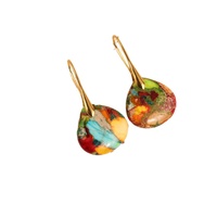 Boucles d'oreilles pendantes en jaspe impérial multicolore de style bohème, plaquées or, avec pierres naturelles, pour femmes