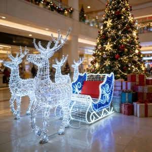 Décoration de Noël extérieure LED avec traîneau <span class=keywords><strong>et</strong></span> <span class=keywords><strong>rennes</strong></span> pour l'entrée des centres commerciaux, éclairage de fête, taille personnalisée - Product Image 3