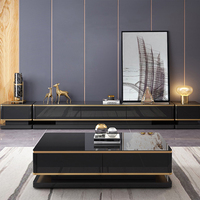 Ensemble de meubles de salon rectangulaires peints, style luxe léger, comprenant un meuble TV et une table basse en pierre, pour petit appartement