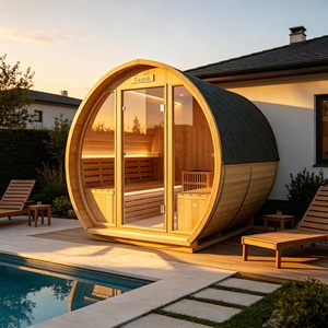 Ambohr US Stocks Outdoor Modern Eco Friendly Sauna 4-5 Person 9KW Wet Steam Barrel Sauna Stone <b>Heater</b> LED Lights - Product Image 1