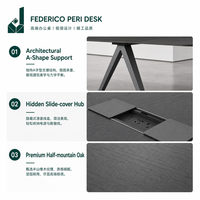 Bureau de direction moderne en forme de L avec support triangulaire en acier et aluminium, panneau E0, placage semi-chêne, table de bureau de PDG