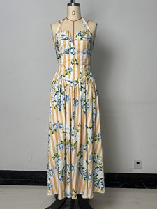 Vestido largo casual con estampado de 4 colores para mujer, cuello halter, talla grande, S-XXL - Product Image 3