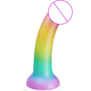 Neonislands Women Pleasure Fantasy Thin Strap On Jelly G Spot Anal Suction Cup Dildos Rainbow Liquid Silicone Dildo For Beginner