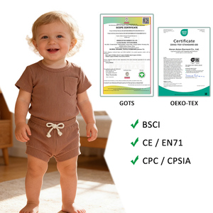 Venda por Atacado de Roupas Infantis Unissex, Conjunto de Pijama de Algodão Orgânico Macio para Meninos, 2 Peças, Verão - Product Image 2