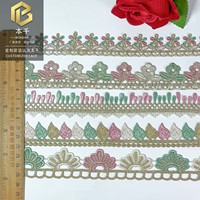 Fil de polyester coloré, dentelle brodée géométrique vintage, style ethnique soluble dans l'eau, accessoires de vêtements faits à la main DIY