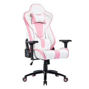 Silla Gamer Rosa Personalizada con <span class=keywords><strong>Altavoces</strong></span> Bluetooth, Tapicería de Cuero Blanco, Sillas Gaming para Largas Jornadas de Uso - Product Image 1
