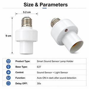E27 Smart Sound and <b>Light</b> <b>Sensor</b> Lamp Holder Voice Activated Automatic Lamp Holder for Hallway Stairway Corridor - Product Image 3