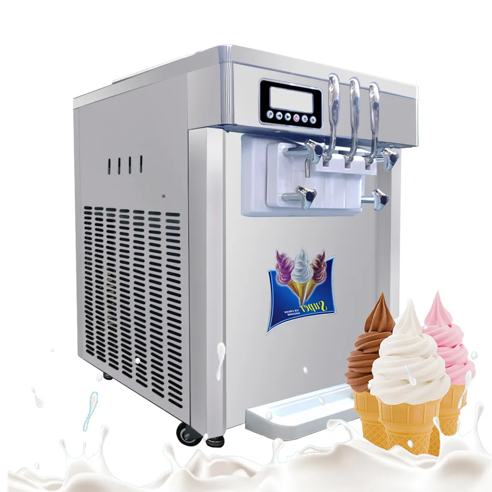 Máquina de helado de escritorio con 3 Flavoe, dispositivo portátil de servicio suave con refrigerante completo