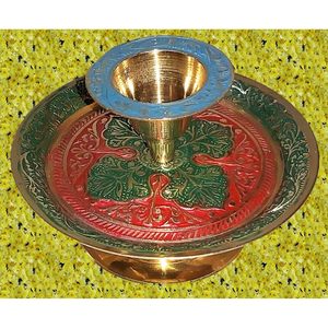 PARIJAT HANDICRAFT Traditional Chamberstick Shape Candlestick Holder Blue <b>Red</b> Taper <b>Candles</b> Christmas Tabletop Fits Standard - Product Image 1