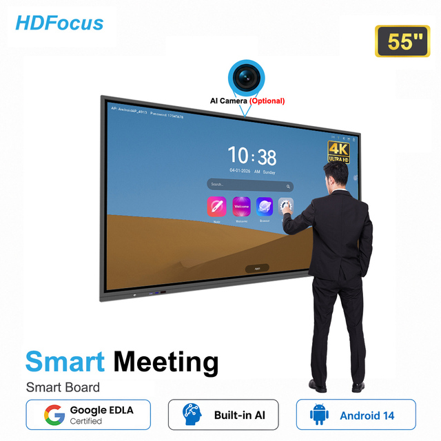 55" 4K UHD Interactive Flat Panel Smart Board for Schools 20-Point Touch Interactive Whiteboard with Android & Windows