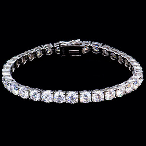 Men's S925 Sterling <b>Silver</b> Tennis Style <b>Charm</b> Bracelet 5MM Zircon Inlaid Fine Chain Link Perfect Gift for Boyfriend - Product Image 6