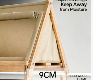 Solid Wood Cat <b>Bed</b> Tent Elevated Pet <b>Cave</b> With Removable Washable Cover For Indoor Cats Minimalist Design - Product Image 5