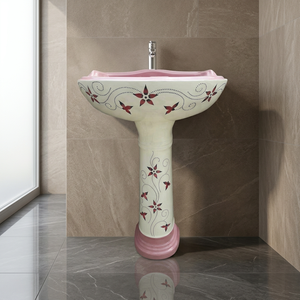 Colorido Vinus Set Rosa Cerámica Pedestal Lavabo Flor Impreso Lavabo Granito Top India Venta caliente Diseño - Product Image 1