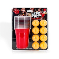 Jeu de Beer Pong - 12 gobelets en plastique rouges + 12 balles - Ensemble de jeu de boisson pour enterrement de vie de jeune fille