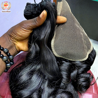 Prix usine, vente en gros, mèches de cheveux humains brésiliens vierges de grade 12A, ondulation profonde, avec frontales en dentelle et fermetures