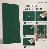 Panneau mural rainuré vert MORLENX en SPC, imperméable et écologique, pour revêtement mural à lattes pour restaurant, bureau, hôtel, salle de bain, salle à manger