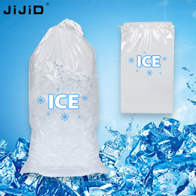 JIJID 5/8/10/20 Lb Plastic Ice Clear Reusable Bags With Drawstring Flat PE Bag Ice Cube Bag