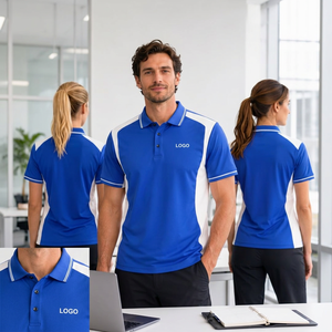 Blue White Color Block <b>Men's</b> <b>for</b> <b>Shirt</b> Short Sleeve Quick Dry Breathable Custom Logo Casual Workwear Team Top 100% Cotton Made - Product Image 3