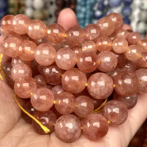 AsVrai U Natural Stone Sunstone Jade Bead Pink Smooth Round Loose Spacer Bead for Jewelry Making Supplier DIY Charm Bracelet 15