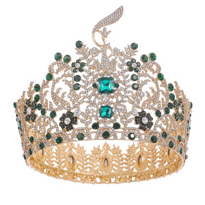 Preciosa tiara redonda completa con forma de fénix, corona hueca de aleación con diamantes de imitación para sesión de fotos de boda - Product Image 4