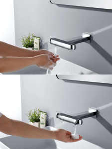 <span class=keywords><strong>Distributeur</strong></span> de savon mural à capteur commercial, mélangeur d'<span class=keywords><strong>eau</strong></span> chaude et <span class=keywords><strong>froide</strong></span> chromé, trou unique, capacité de 3000 ml pour salle de sport, chambre à coucher - Product Image 2