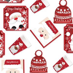 DAMAI Christmas Red Santa Plates Xmas Special-shaped Disposable Paper Plates Cups Napkins for Holidya <b>Table</b> Decoration - Product Image 3