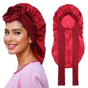 HLC Bonnets en satin rouge rose avec long bandeau élastique, <span class=keywords><strong>bonnet</strong></span> tressé, <span class=keywords><strong>bonnet</strong></span> soyeux <span class=keywords><strong>pour</strong></span> cheveux, enveloppe extra longue <span class=keywords><strong>pour</strong></span> tresses et grandes vagues - Product Image 1