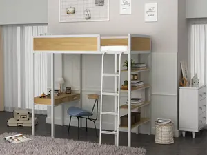 Modern Apartment Furniture Metal Bunk Bed With Desk Steel And Wood Metal Loft Bed With Storage For Kids