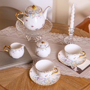 Service à thé de l'après-midi <span class=keywords><strong>en</strong></span> céramique colorée de style pastoral Secret Garden, luxe léger et rétro, avec tasses, soucoupes, théière et sucrier - Product Image 1