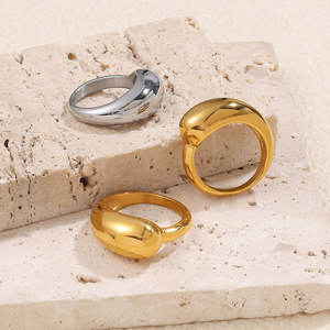 แหวนสไตล์มินิมอลแบบฝรั่งเศส ดีไซน์เรขาคณิต ไม่สมมาตร ทำจากสแตนเลสสตีล ชุบทอง 18K สำหรับผู้หญิง ของขวัญเครื่องประดับ - Product Image 2