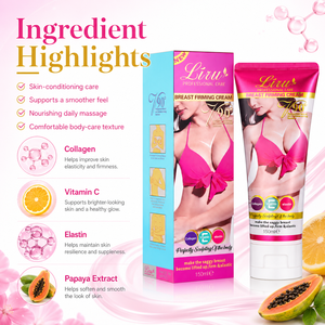 Crème raffermissante pour les seins LIRU 150ml Collagène Vitamine C Élastine Soin du buste Crème de massage corporel pour une peau lisse et raffermie - Product Image 3