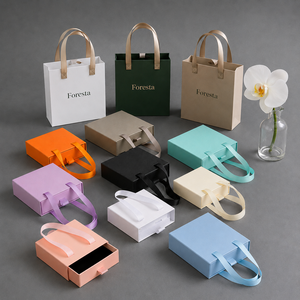 Custom Logo Paper Jewelry Set Drawer Box Exquisite Luxury Ribbon-Handle <b>Packaging</b> Gift Box - Product Image 1