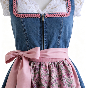 Robe Dirndl en jean pour femme, chemisier en dentelle blanche, tablier fleuri, nœud en <span class=keywords><strong>ruban</strong></span> rose, costume traditionnel bavarois pour l'Oktoberfest - Product Image 5