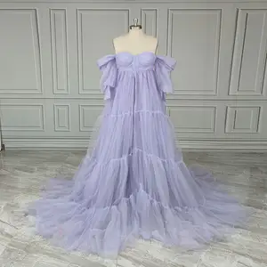 High Quality Purple Tulle A-line Photography Maternity Dresses Pregnancy Gown Baby Shower Prom Gown for Women Maxi Robe Custom