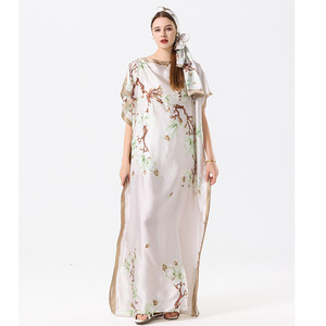 Nouveau modèle bon marché, belle robe décontractée en satin de soie taille libre, robe abaya avec hijab africain simple, robe de plage grande taille - Product Image 4