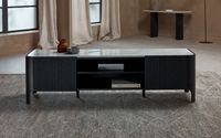 Meuble TV avec dessus en marbre et bois massif de chêne au design moderne, adapté à la maison, mobilier de salon, unité de divertissement TV