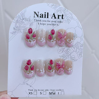 JIAZHIMU Ongles à presser faits main, style européen et américain, motif floral 3D, forme amande française et cercueil carré, en promotion pour les doigts