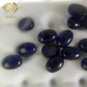 Gema de Zafiro Sintético Cultivado en Laboratorio, <span class=keywords><strong>Azul</strong></span> Oscuro, Corte Ovalado Cabujón 5A, Alta Calidad - Product Image 4