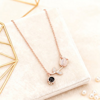 Tulpenhanger projectie ketting 100 talen Ik hou van jou Zirkoon dames sleutelbeenketting romantisch Valentijnssieraden cadeau