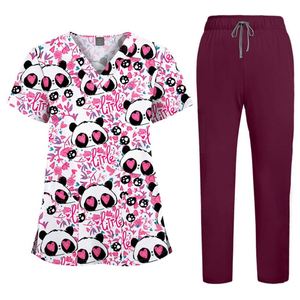 Uniformes Médicos Estampados con Cuello en V, Bata Quirúrgica para Clínica Dental, Manga Corta, Unisex, Spandex, Poliéster, Conjunto de Uniforme de Trabajo para Hospital, Regalos - Product Image 3