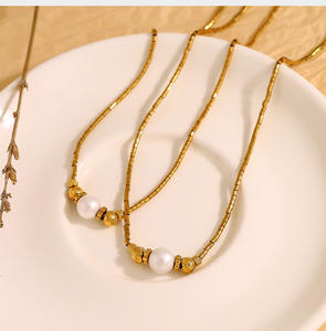 Collar colgante Ins elegante collar de perlas de imitación Cadena de clavícula de acero inoxidable joyería de moda - Product Image 2