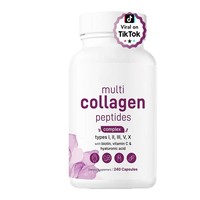 Capsules de Collagène 240 Types I II III V X Peptides Hydrolysés Biotine Acide Hyaluronique Adulte Végétalien Sans Gluten Naturel Peau