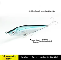 Umpan Pancing Pencil Tenggelam Aotuo Laris Manis 9g 14g 21g, Umpan Buatan Plastik Keras ABS untuk Ikan Bass Air Tawar