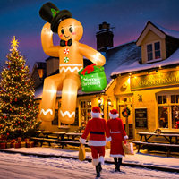 Homme en pain d'épices gonflable géant de Noël avec chapeau haut et sac cadeau, décoration de jardin extérieure, homme en pain d'épices gonflable éclairé par LED