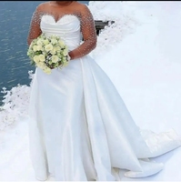 2024 nouveauté robe de mariée sirène à manches longues avec queue détachable perles Satin robe de mariée élégante robe de mariée