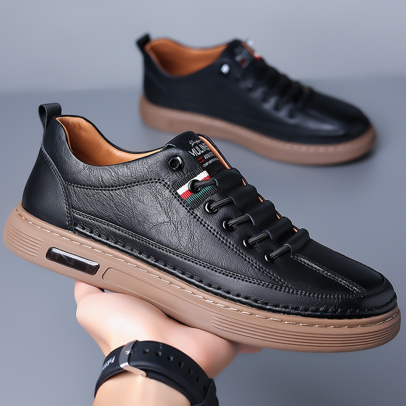 Men's Versatile Sports Leather Shoes Durable Breathable Soft Sole Low Cut Waterproof Anti Slip Lightweight Casual Board Footwear