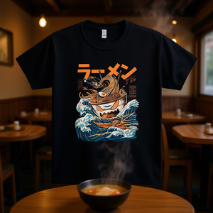 T-shirt nera Great Ramen da uomo, t-shirt casual con grafica, design a tema cibo, vestibilità unisex - Product Image 3