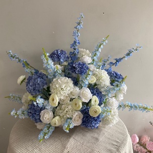 A-1920 Composizione Floreale Personalizzata 80cm 60cm con <span class=keywords><strong>Rose</strong></span> Bianche e Blu in Seta e Delphinium per Decorazioni Matrimoniali e Feste - Product Image 5
