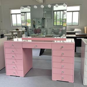 Commode rose de luxe avec éclairage LED, <span class=keywords><strong>grand</strong></span> miroir de maquillage, coiffeuse avec rangement, table à langer avec 13 tiroirs pour la chambre à coucher, fabricant - Product Image 2